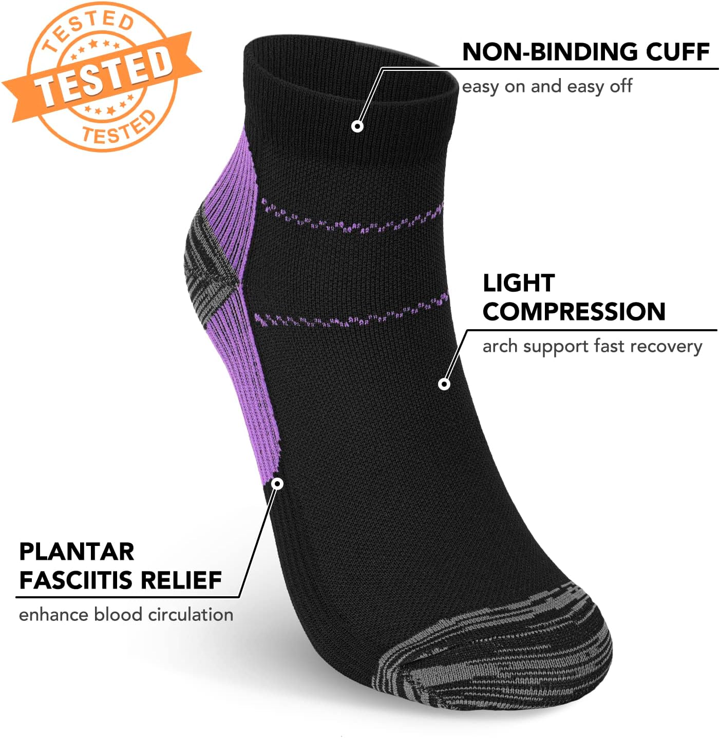 5 Pairs Copper Compression Socks �C Ankle, Plantar Fasciitis & Arch Support - Picture 54 of 105