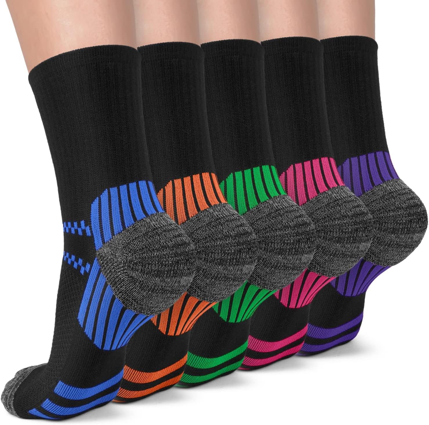 5 Pairs Copper Compression Socks �C Ankle, Plantar Fasciitis & Arch Support - Picture 100 of 105