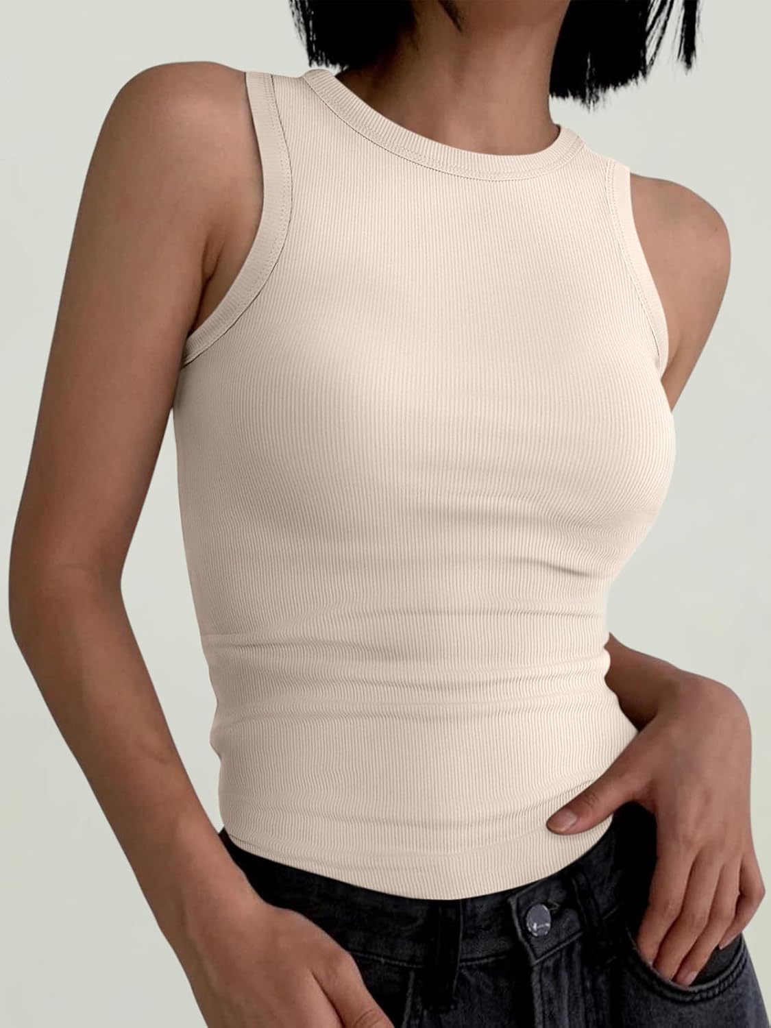 Womens Sleeveless Tank Tops Summer Casual Basic Slim Fit Ribbed Racerback Top - Picture 26 of 213