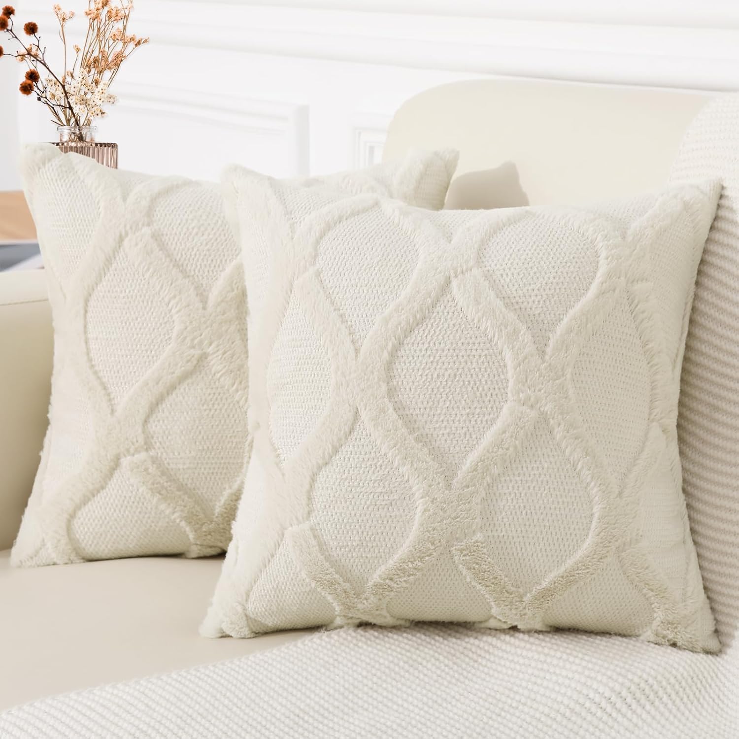 Throw Pillow Covers 2 PCS, Soft Plush Faux Fur Decorative Pillowcases for Sofa - Picture 20 of 138