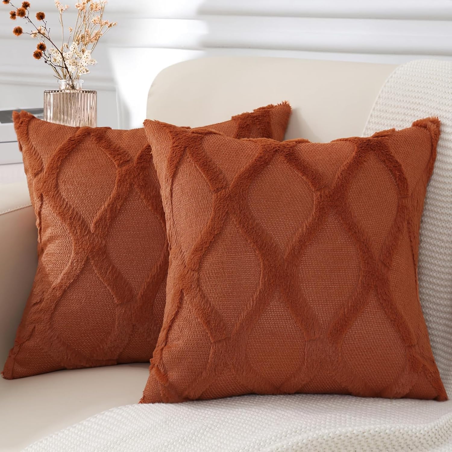 Throw Pillow Covers 2 PCS, Soft Plush Faux Fur Decorative Pillowcases for Sofa - Picture 26 of 138