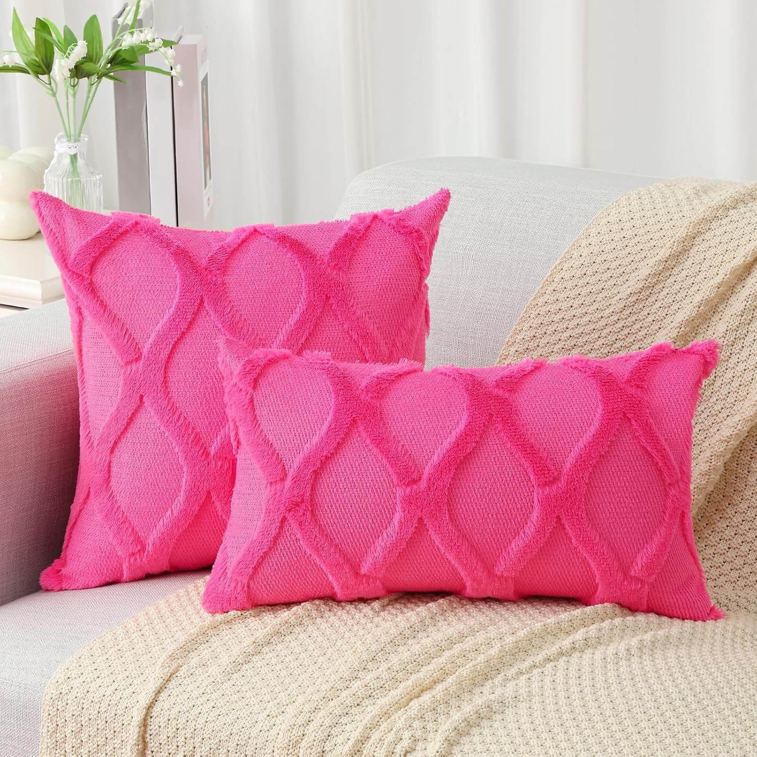 Throw Pillow Covers 2 PCS, Soft Plush Faux Fur Decorative Pillowcases for Sofa - Picture 35 of 138