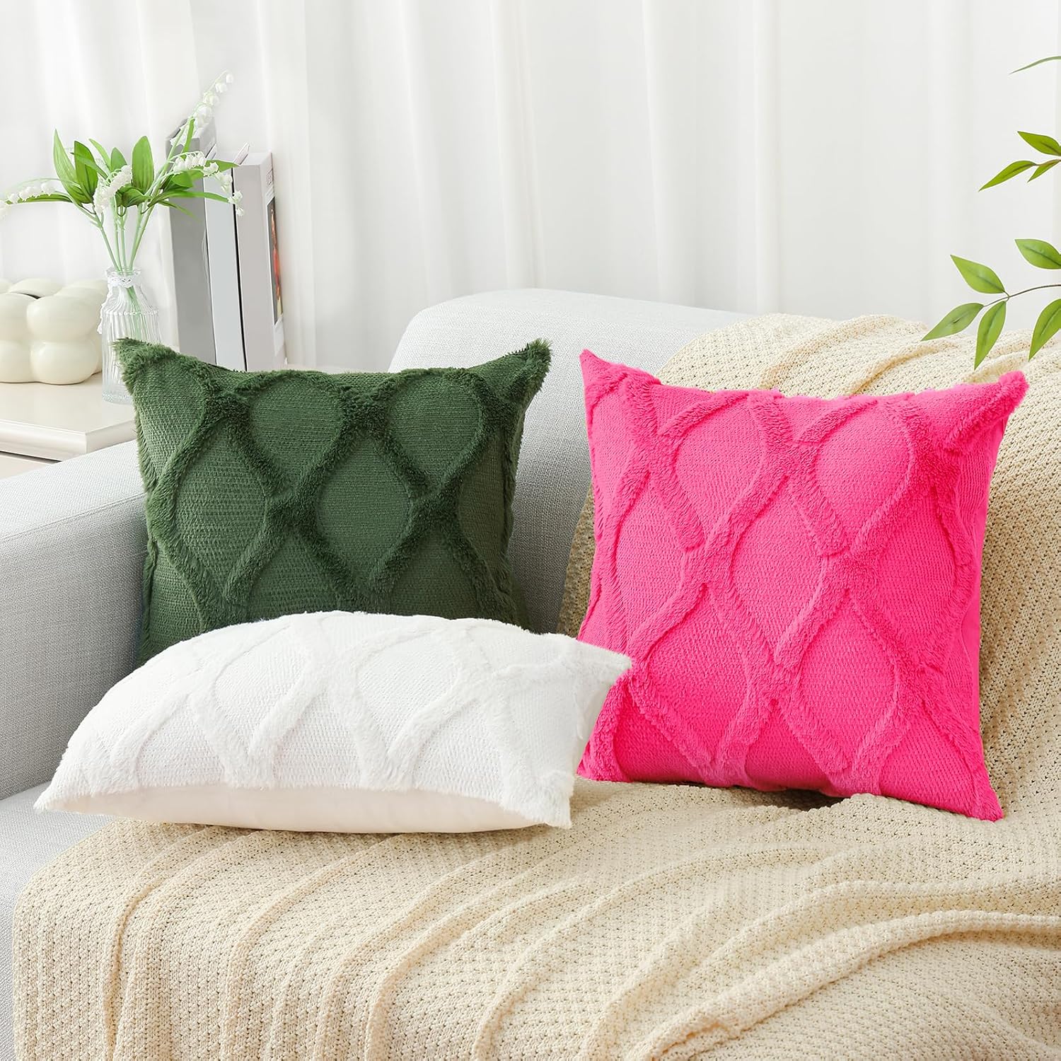 Throw Pillow Covers 2 PCS, Soft Plush Faux Fur Decorative Pillowcases for Sofa - Picture 36 of 138