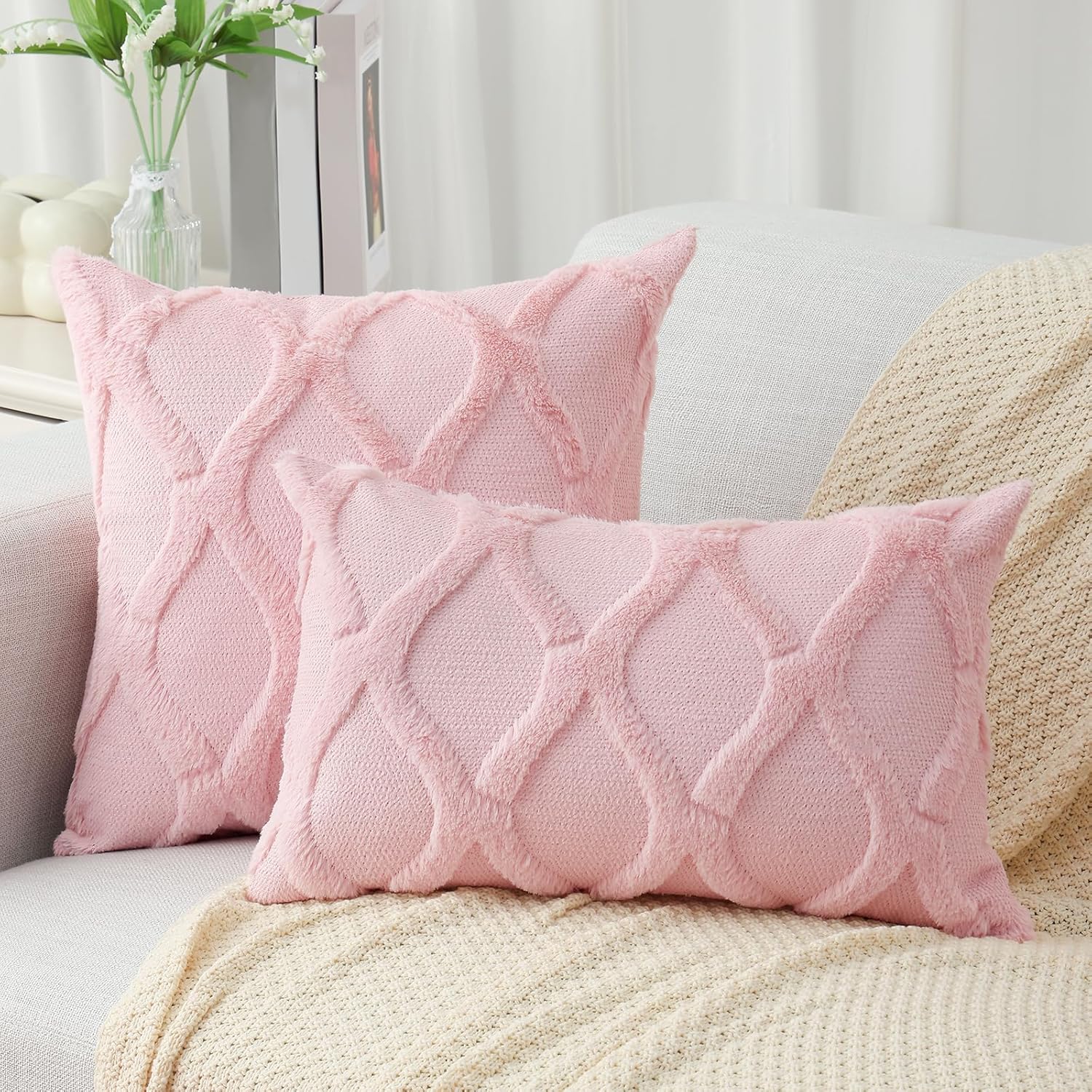 Throw Pillow Covers 2 PCS, Soft Plush Faux Fur Decorative Pillowcases for Sofa - Picture 42 of 138