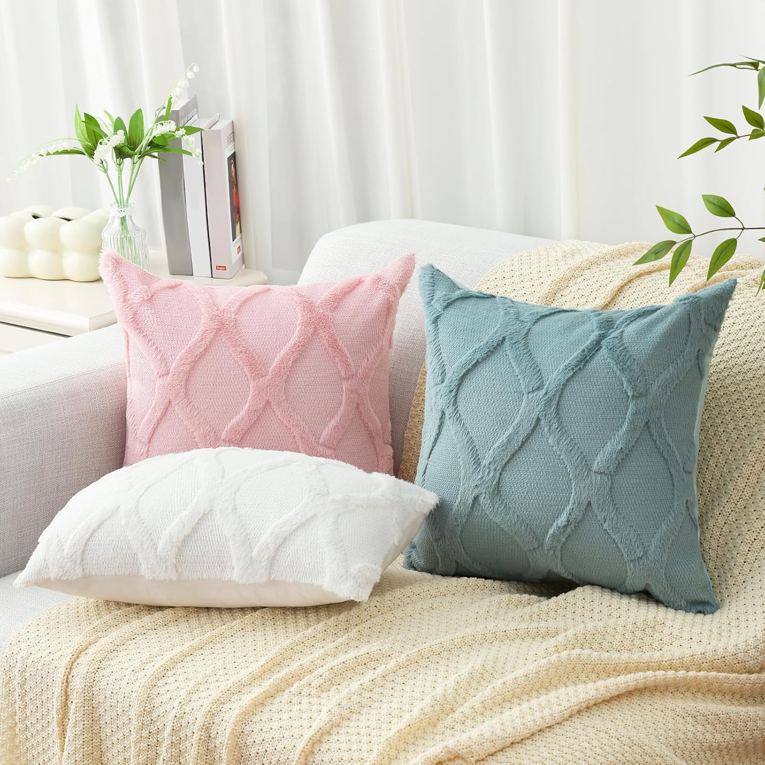 Throw Pillow Covers 2 PCS, Soft Plush Faux Fur Decorative Pillowcases for Sofa - Picture 43 of 138