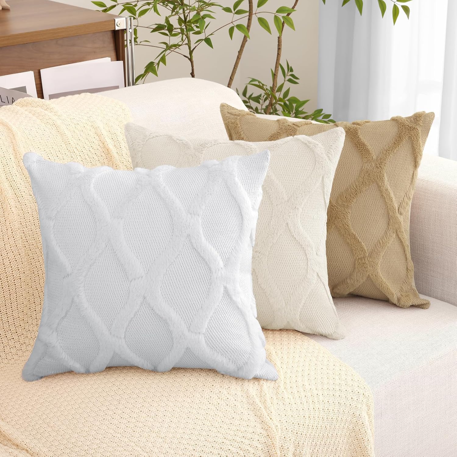 Throw Pillow Covers 2 PCS, Soft Plush Faux Fur Decorative Pillowcases for Sofa - Picture 71 of 138