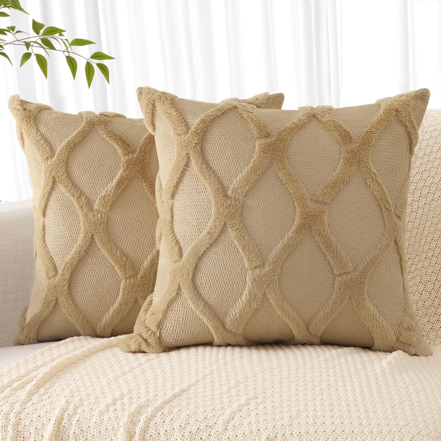 Throw Pillow Covers 2 PCS, Soft Plush Faux Fur Decorative Pillowcases for Sofa - Picture 74 of 138
