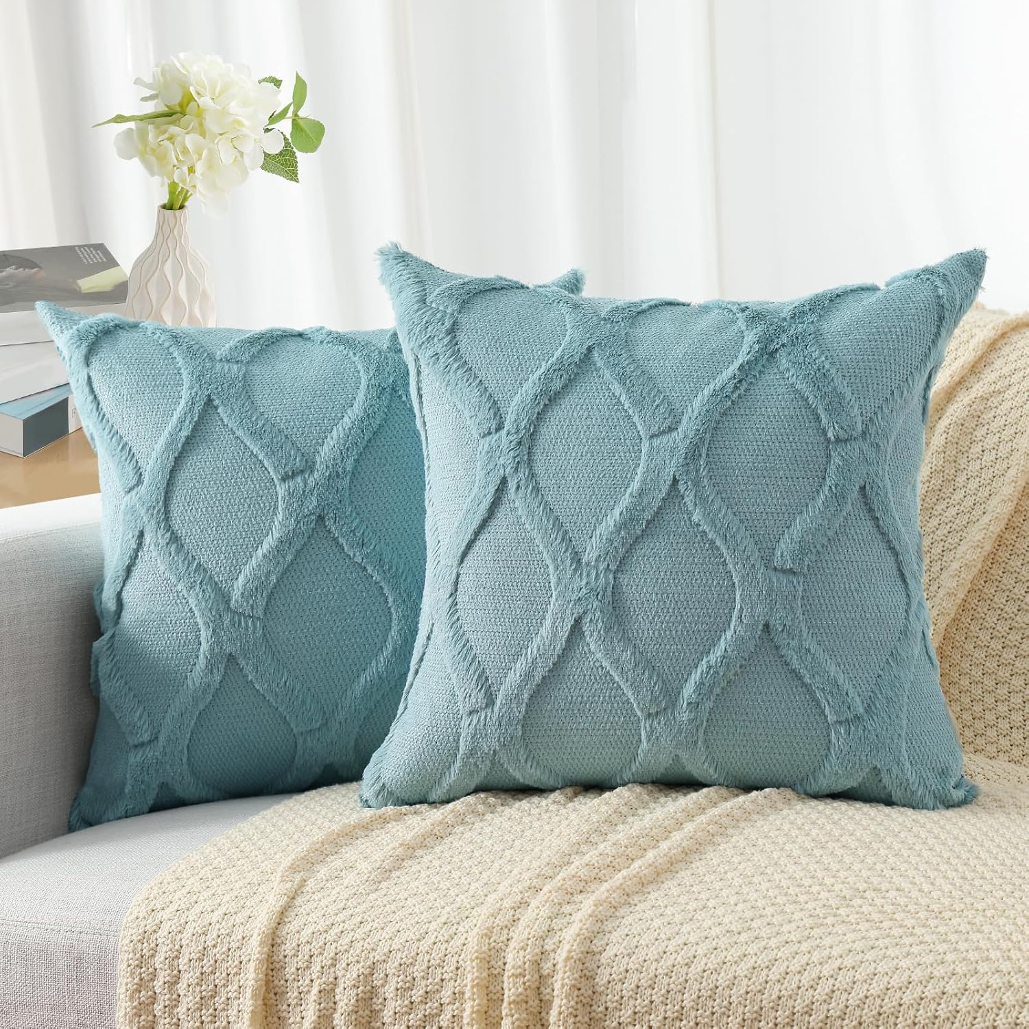 Throw Pillow Covers 2 PCS, Soft Plush Faux Fur Decorative Pillowcases for Sofa - Picture 81 of 138