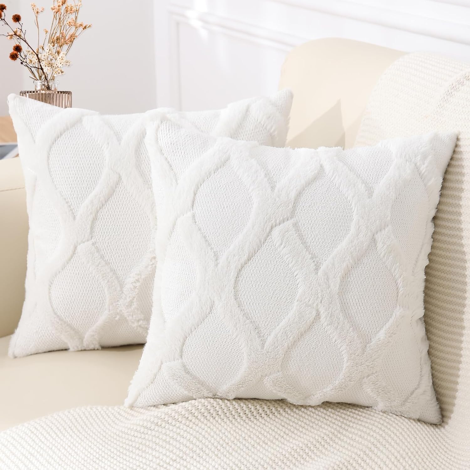 Throw Pillow Covers 2 PCS, Soft Plush Faux Fur Decorative Pillowcases for Sofa - Picture 86 of 138
