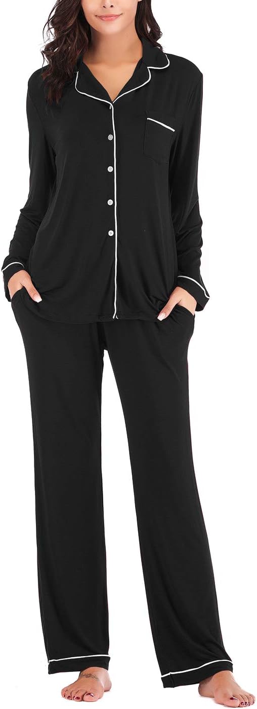 Women's Pajama Sets Long Sleeve Button Down Sleepwear Nightwear Pjs Lounge Sets - Picture 25 of 147