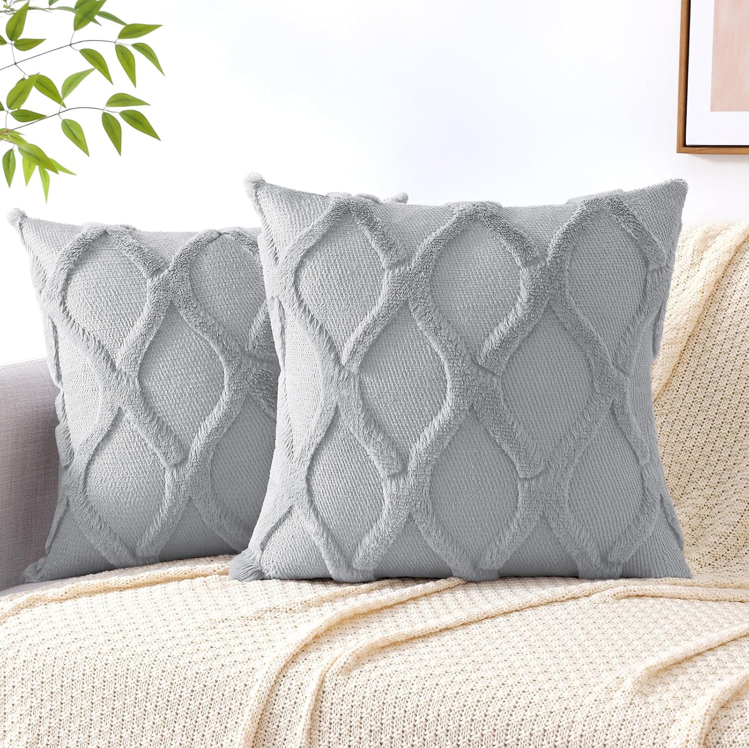 Throw Pillow Covers 2 PCS, Soft Plush Faux Fur Decorative Pillowcases for Sofa - Picture 99 of 138