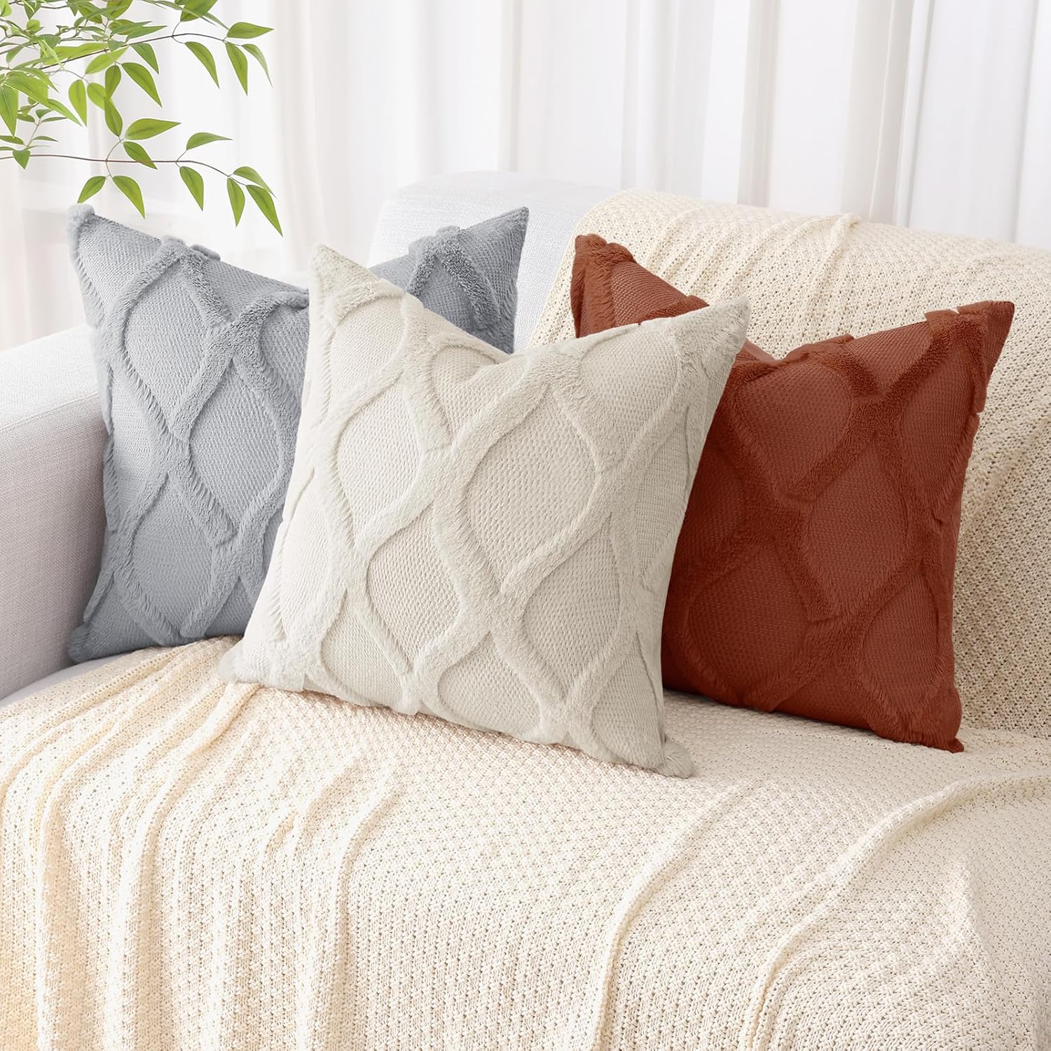 Throw Pillow Covers 2 PCS, Soft Plush Faux Fur Decorative Pillowcases for Sofa - Picture 101 of 138