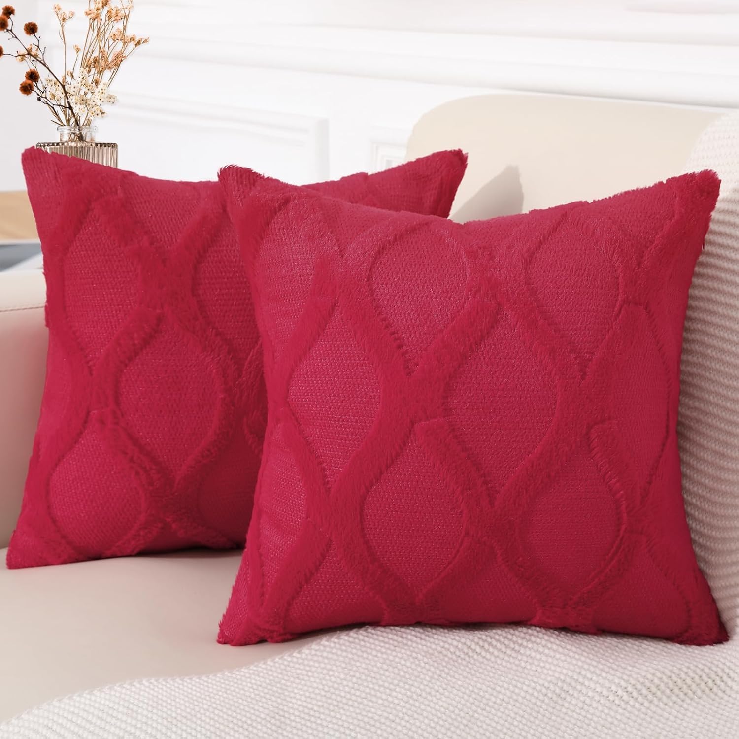 Throw Pillow Covers 2 PCS, Soft Plush Faux Fur Decorative Pillowcases for Sofa - Picture 106 of 138