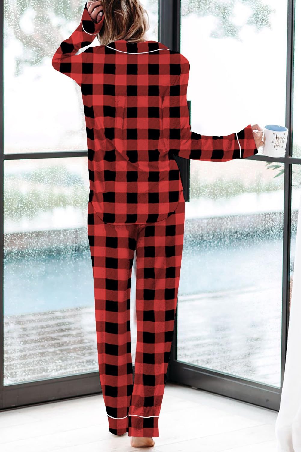 Women's Pajama Sets Long Sleeve Button Down Sleepwear Nightwear Pjs Lounge Sets - Picture 41 of 147