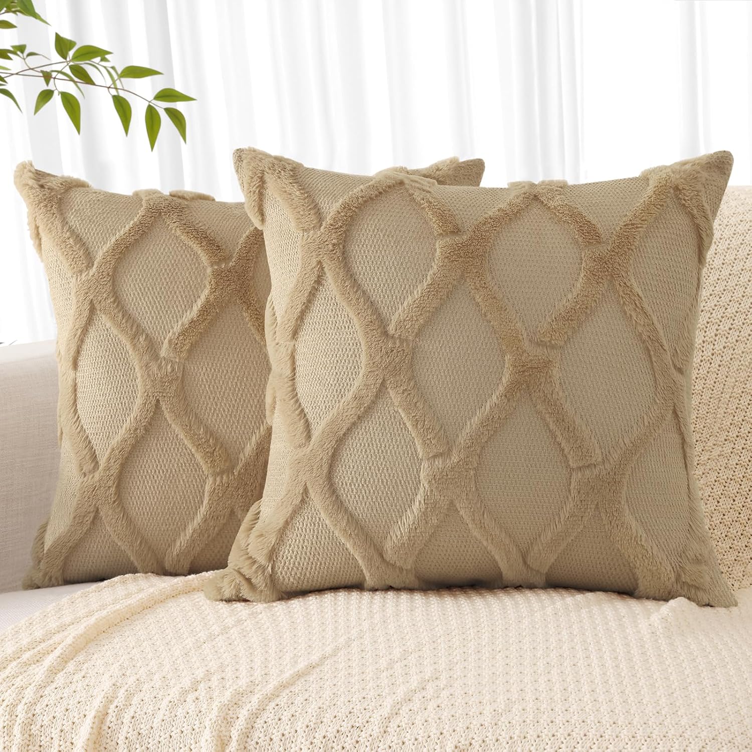 Throw Pillow Covers 2 PCS, Soft Plush Faux Fur Decorative Pillowcases for Sofa - Picture 113 of 138