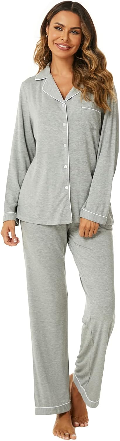 Women's Pajama Sets Long Sleeve Button Down Sleepwear Nightwear Pjs Lounge Sets - Picture 47 of 147