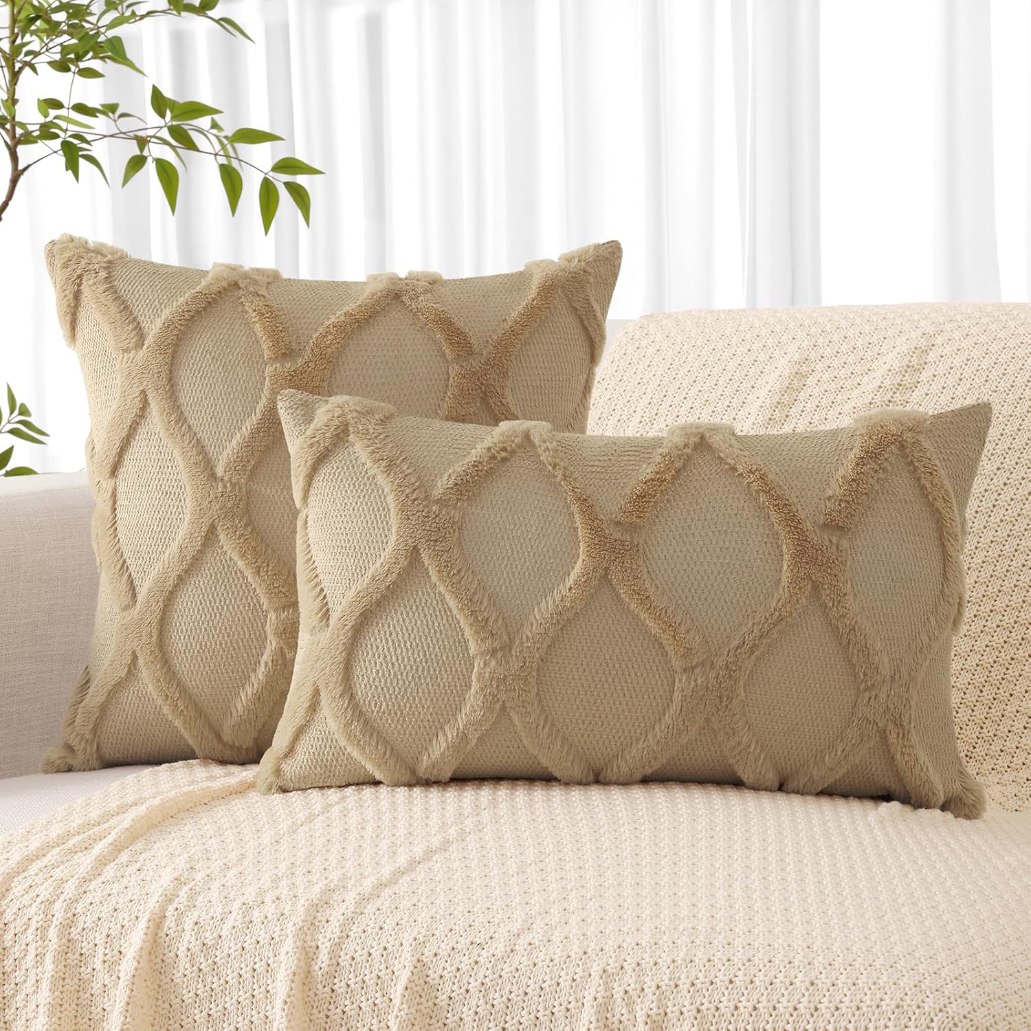 Throw Pillow Covers 2 PCS, Soft Plush Faux Fur Decorative Pillowcases for Sofa - Picture 116 of 138