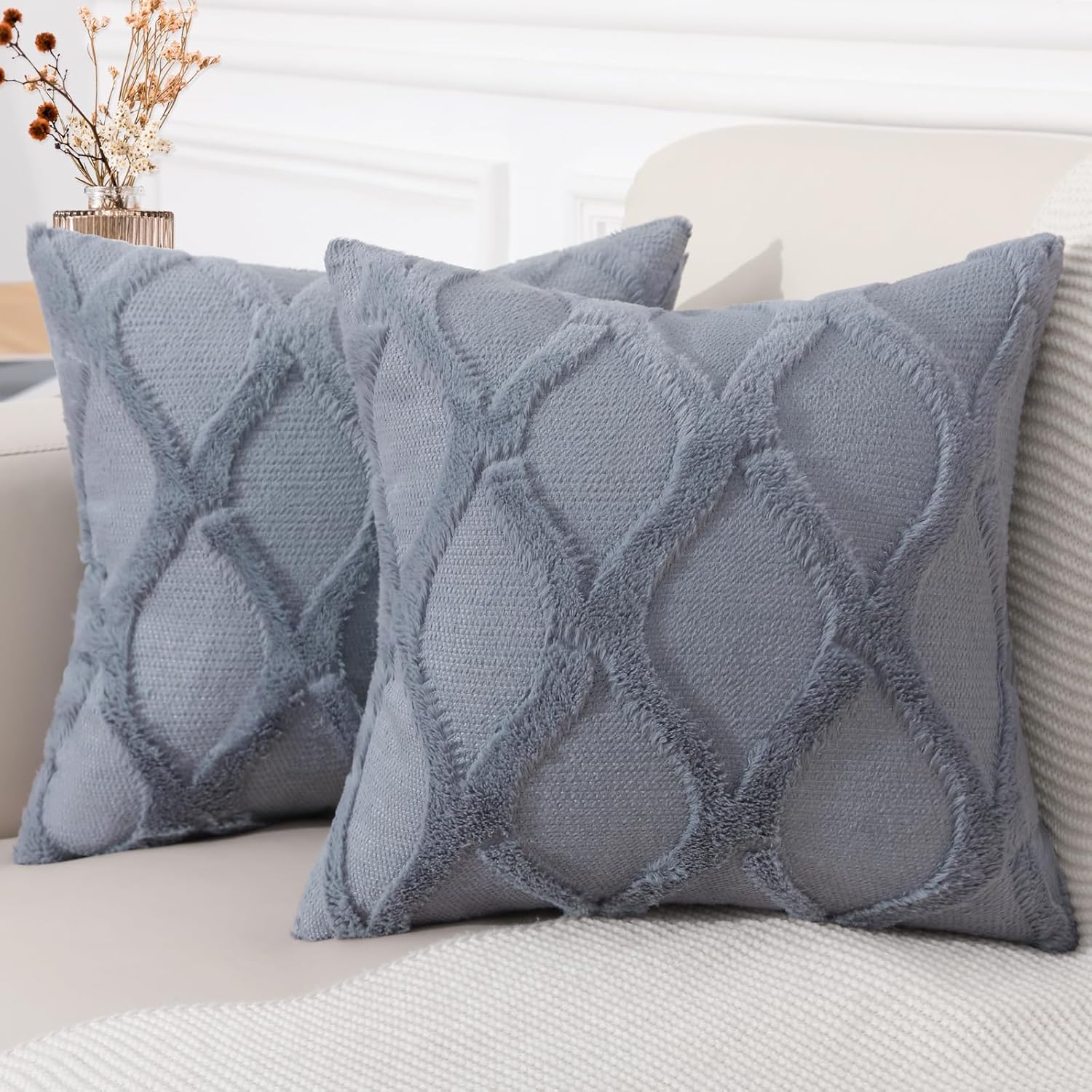 Throw Pillow Covers 2 PCS, Soft Plush Faux Fur Decorative Pillowcases for Sofa - Picture 118 of 138