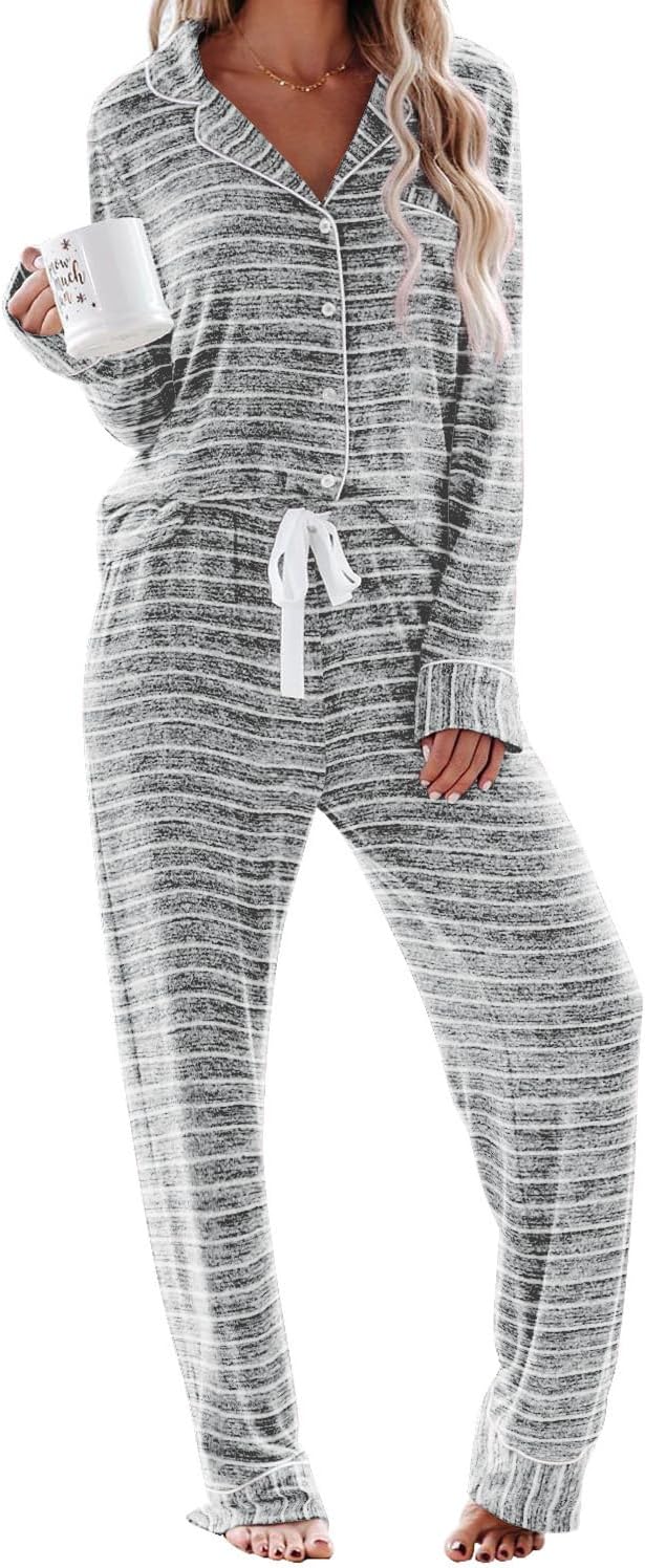 Women's Pajama Sets Long Sleeve Button Down Sleepwear Nightwear Pjs Lounge Sets - Picture 73 of 147