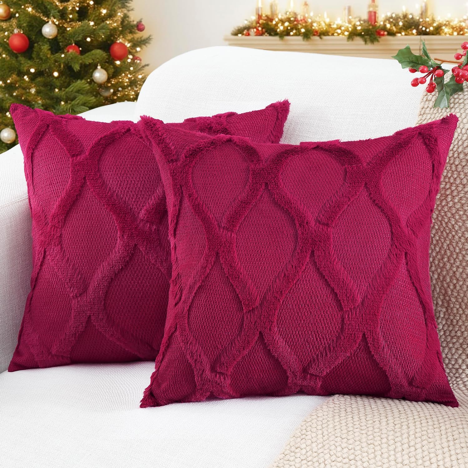 Throw Pillow Covers 2 PCS, Soft Plush Faux Fur Decorative Pillowcases for Sofa - Picture 123 of 138