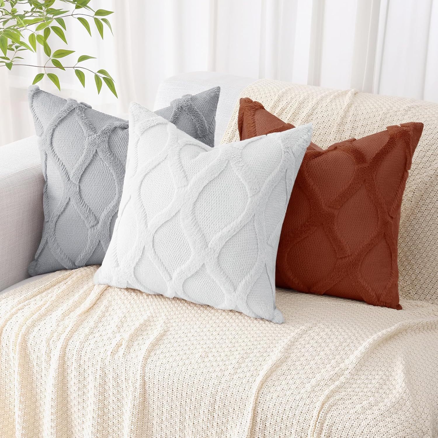 Throw Pillow Covers 2 PCS, Soft Plush Faux Fur Decorative Pillowcases for Sofa - Picture 133 of 138