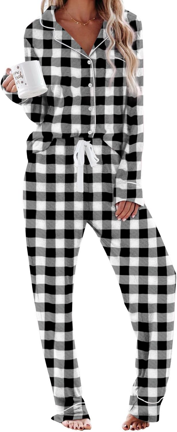 Women's Pajama Sets Long Sleeve Button Down Sleepwear Nightwear Pjs Lounge Sets - Picture 78 of 147