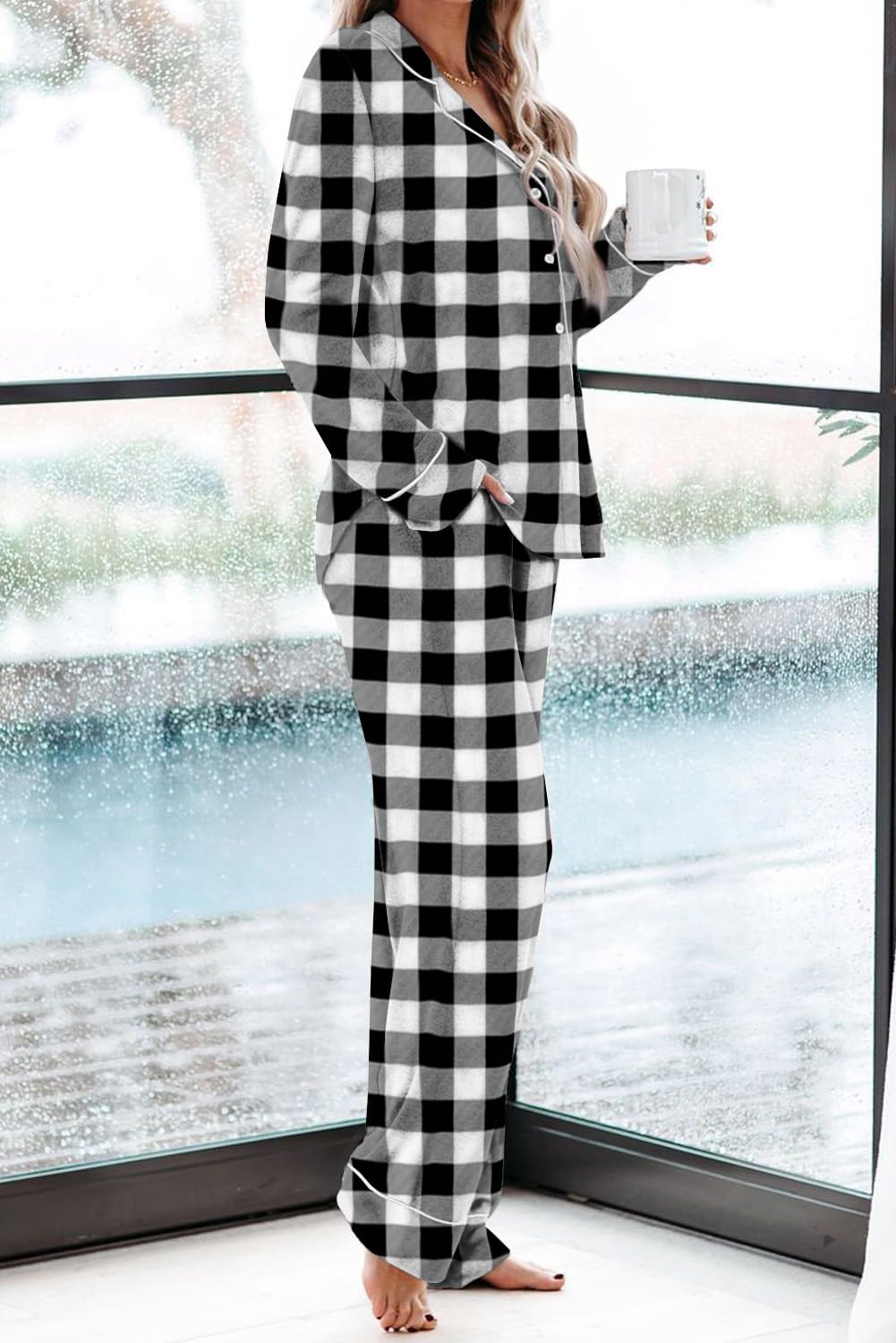 Women's Pajama Sets Long Sleeve Button Down Sleepwear Nightwear Pjs Lounge Sets - Picture 81 of 147