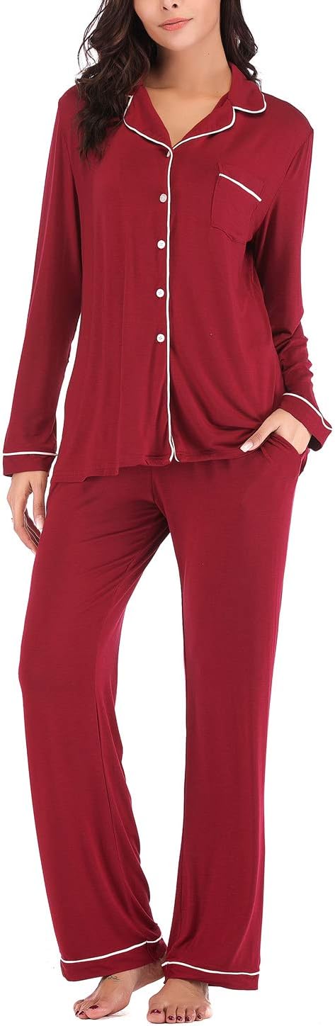 Women's Pajama Sets Long Sleeve Button Down Sleepwear Nightwear Pjs Lounge Sets - Picture 99 of 147