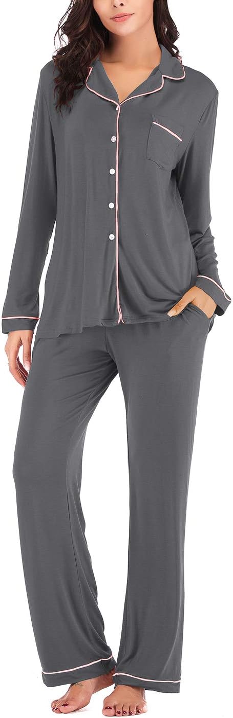 Women's Pajama Sets Long Sleeve Button Down Sleepwear Nightwear Pjs Lounge Sets - Picture 115 of 147