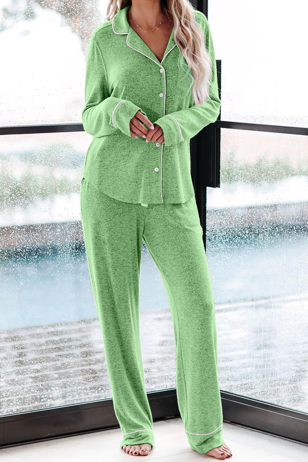 Women's Pajama Sets Long Sleeve Button Down Sleepwear Nightwear Pjs Lounge Sets - Picture 120 of 147
