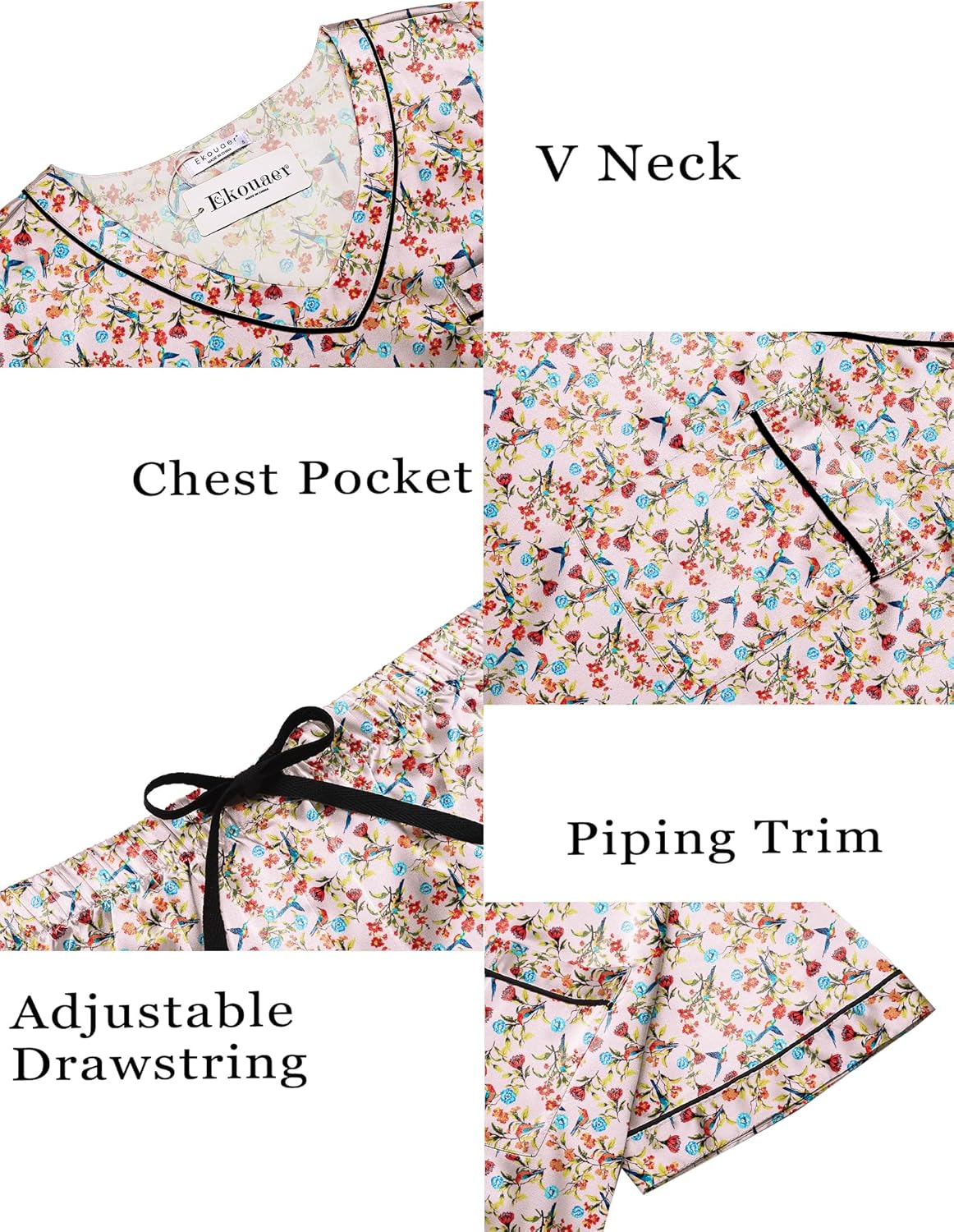 Pyjama für Damen Kurzarm Satin Pyjama Set Zweiteiler Weich Nachtwäsche Loungewear - Bild 39 von 101