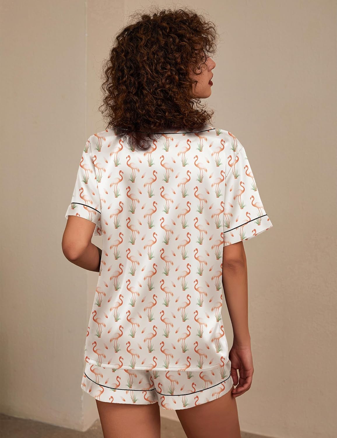 Pyjama für Damen Kurzarm Satin Pyjama Set Zweiteiler Weich Nachtwäsche Loungewear - Bild 46 von 101