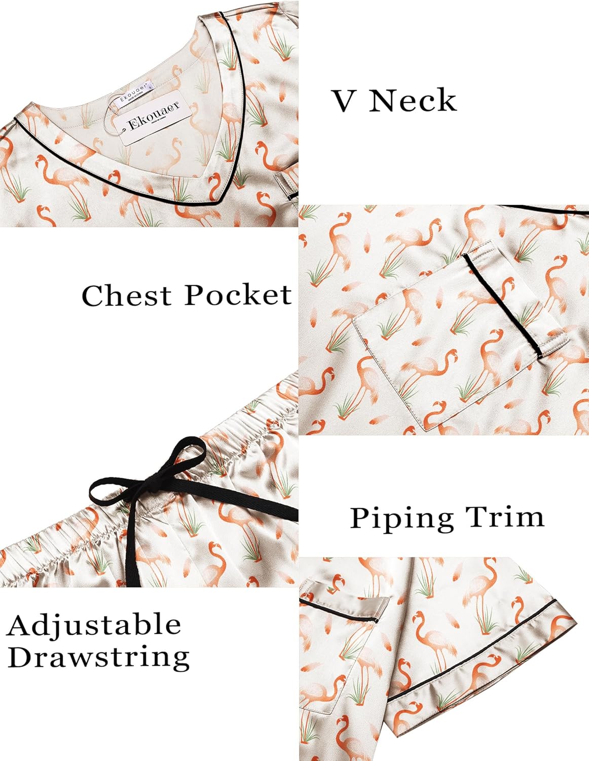 Pyjama für Damen Kurzarm Satin Pyjama Set Zweiteiler Weich Nachtwäsche Loungewear - Bild 47 von 101