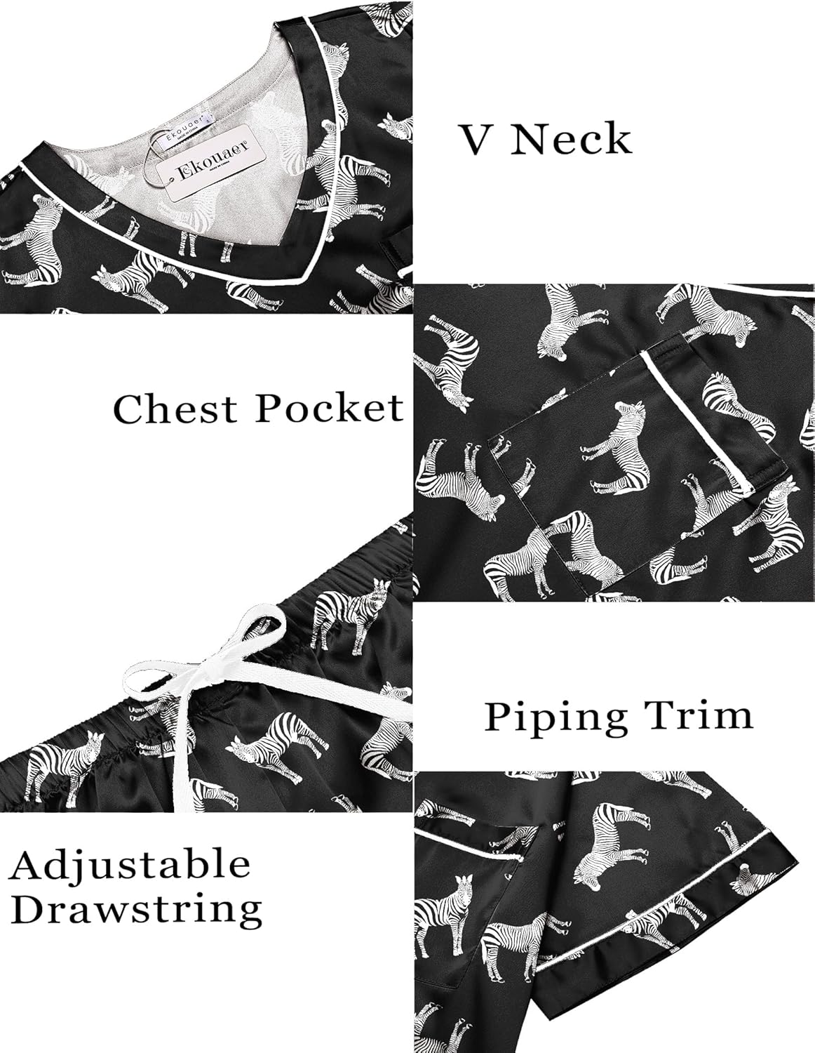 Pyjama für Damen Kurzarm Satin Pyjama Set Zweiteiler Weich Nachtwäsche Loungewear - Bild 60 von 101