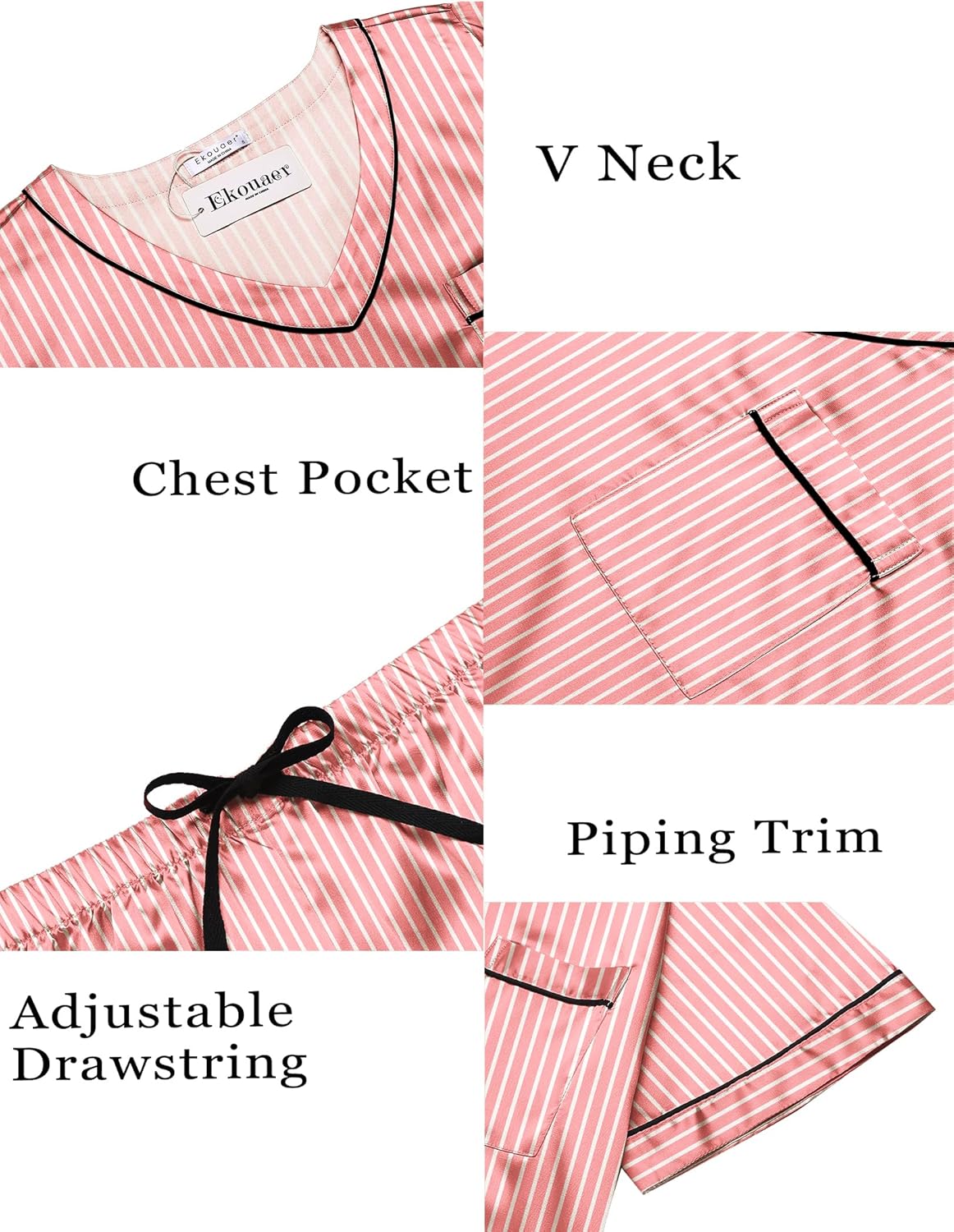 Pyjama für Damen Kurzarm Satin Pyjama Set Zweiteiler Weich Nachtwäsche Loungewear - Bild 83 von 101