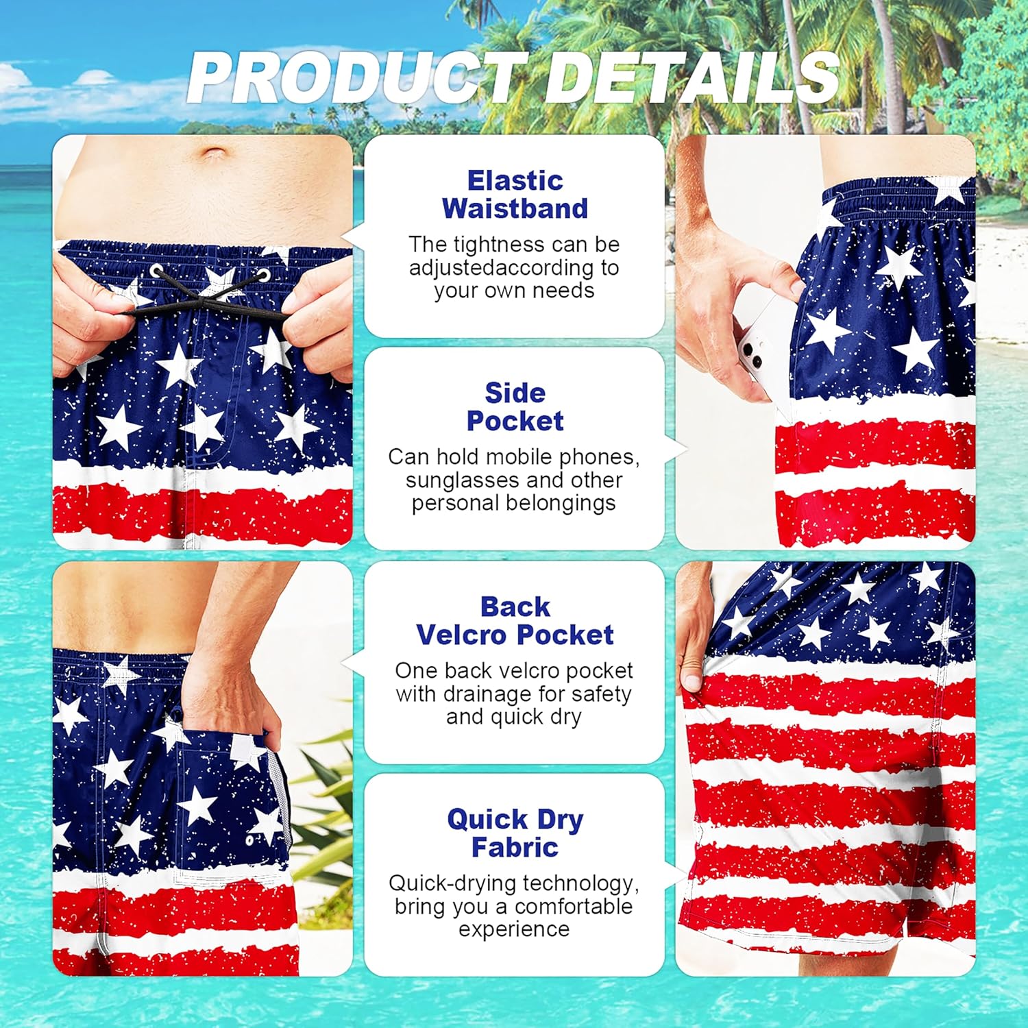 Herren Badehose schnelltrocknend Boardshorts mit Netzfutter Strandshorts Bademode - Bild 29 von 186