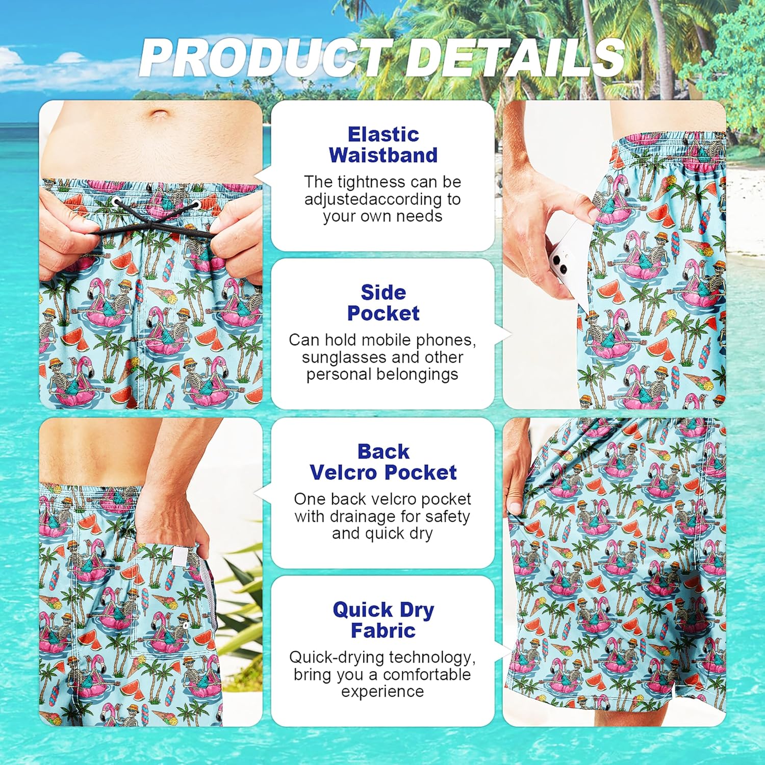 Herren Badehose schnelltrocknend Boardshorts mit Netzfutter Strandshorts Bademode - Bild 34 von 186