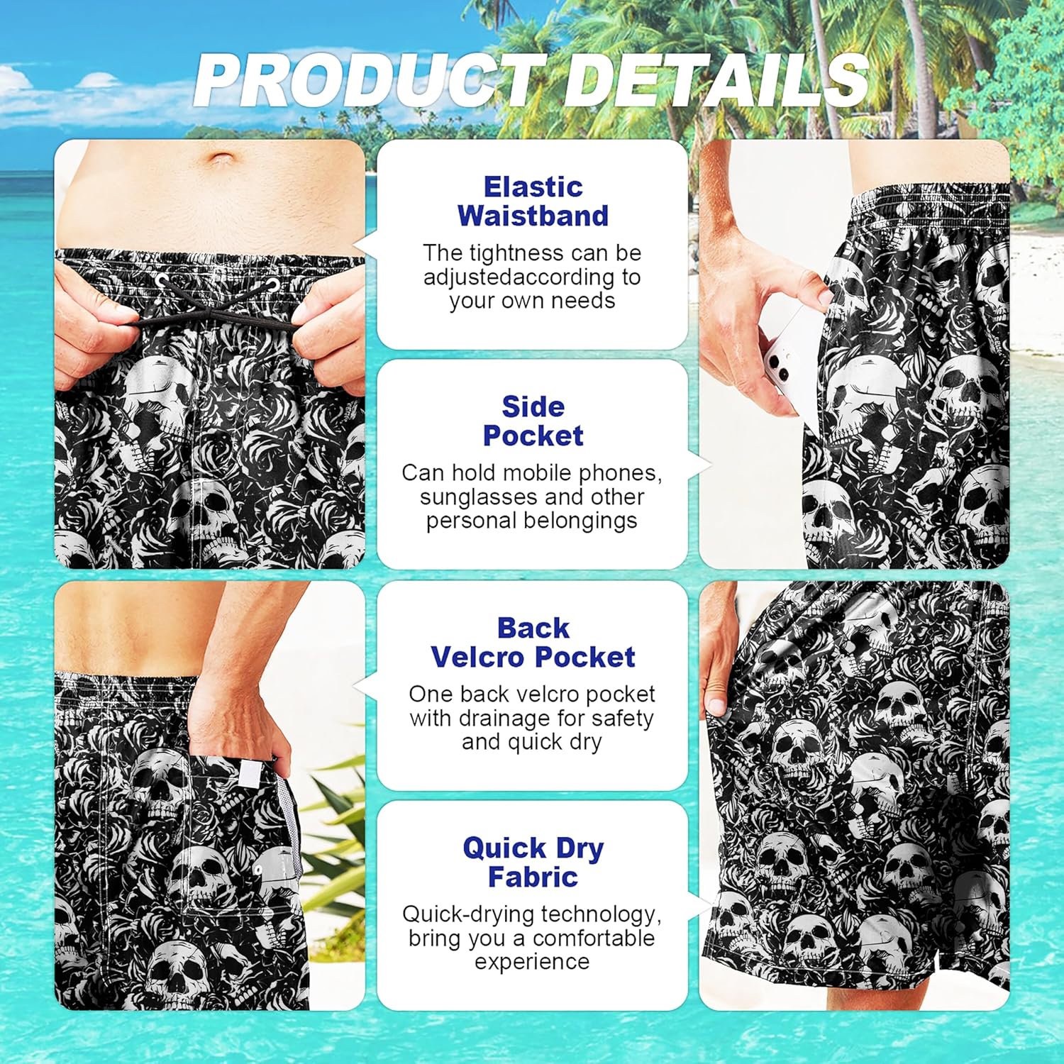 Herren Badehose schnelltrocknend Boardshorts mit Netzfutter Strandshorts Bademode - Bild 51 von 186