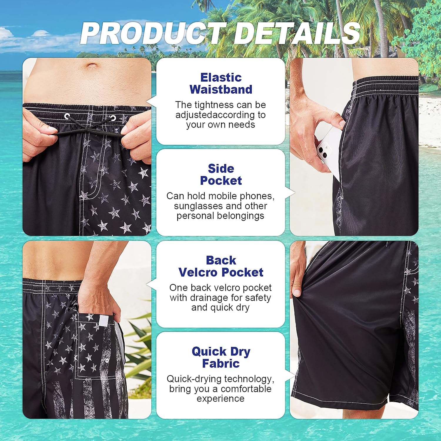 Herren Badehose schnelltrocknend Boardshorts mit Netzfutter Strandshorts Bademode - Bild 62 von 186