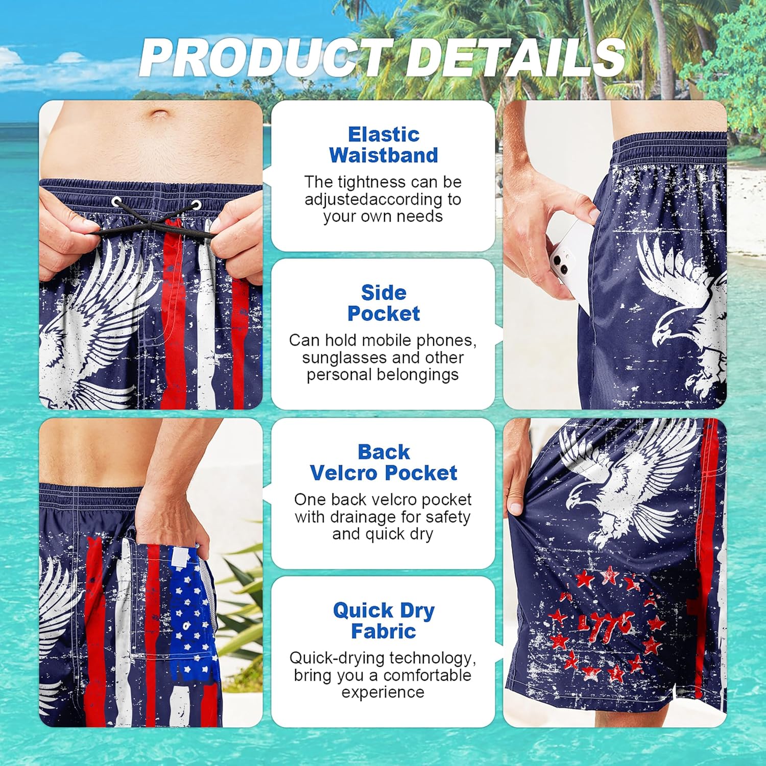 Herren Badehose schnelltrocknend Boardshorts mit Netzfutter Strandshorts Bademode - Bild 73 von 186