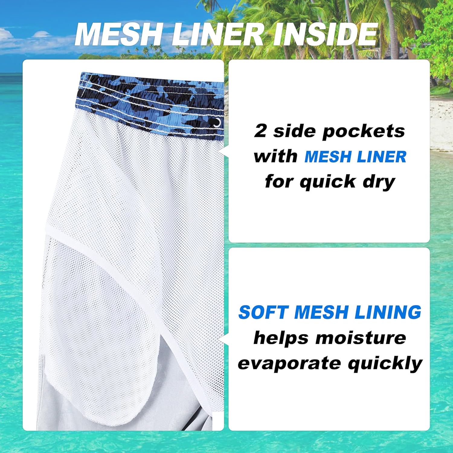 Herren Badehose schnelltrocknend Boardshorts mit Netzfutter Strandshorts Bademode - Bild 79 von 186