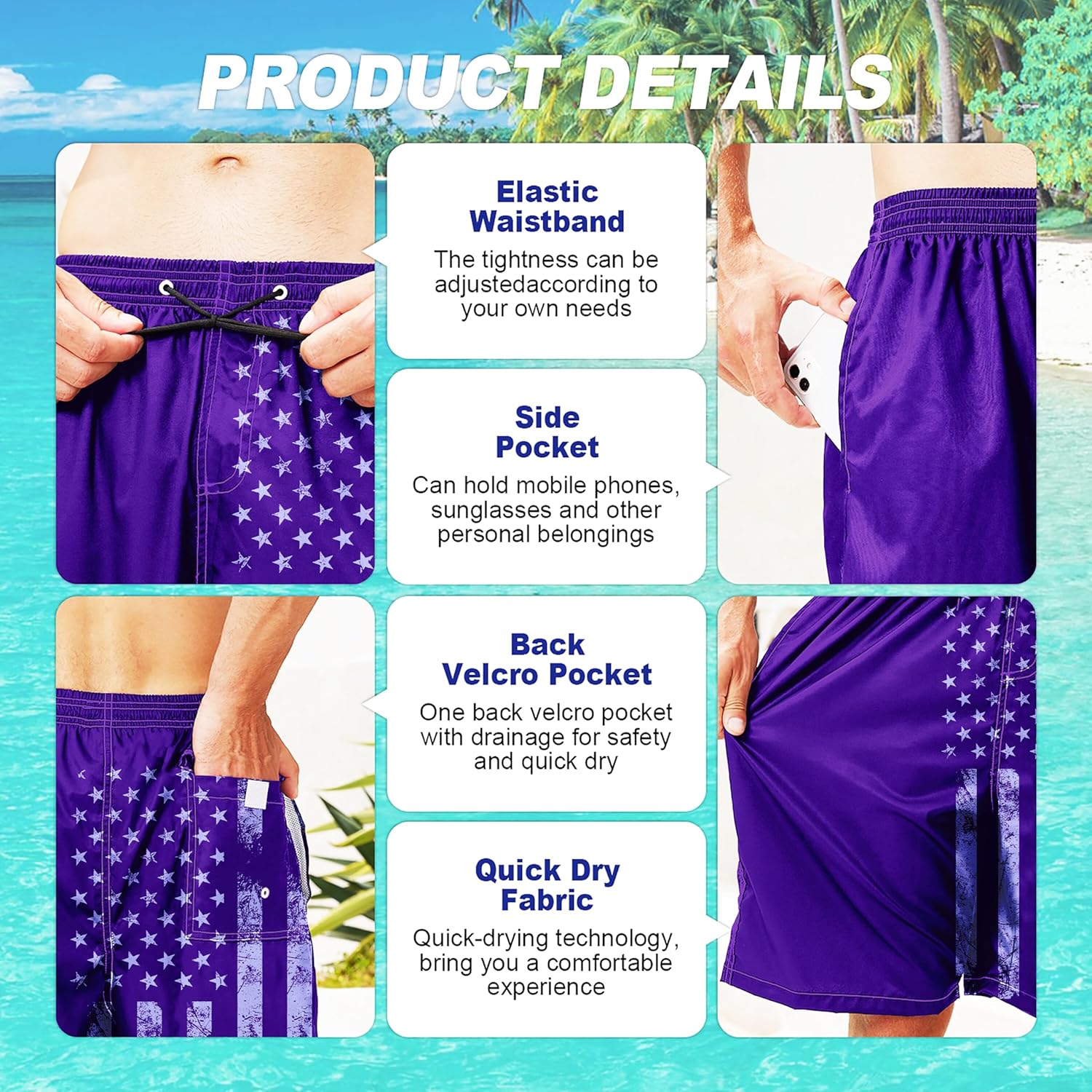 Herren Badehose schnelltrocknend Boardshorts mit Netzfutter Strandshorts Bademode - Bild 86 von 186