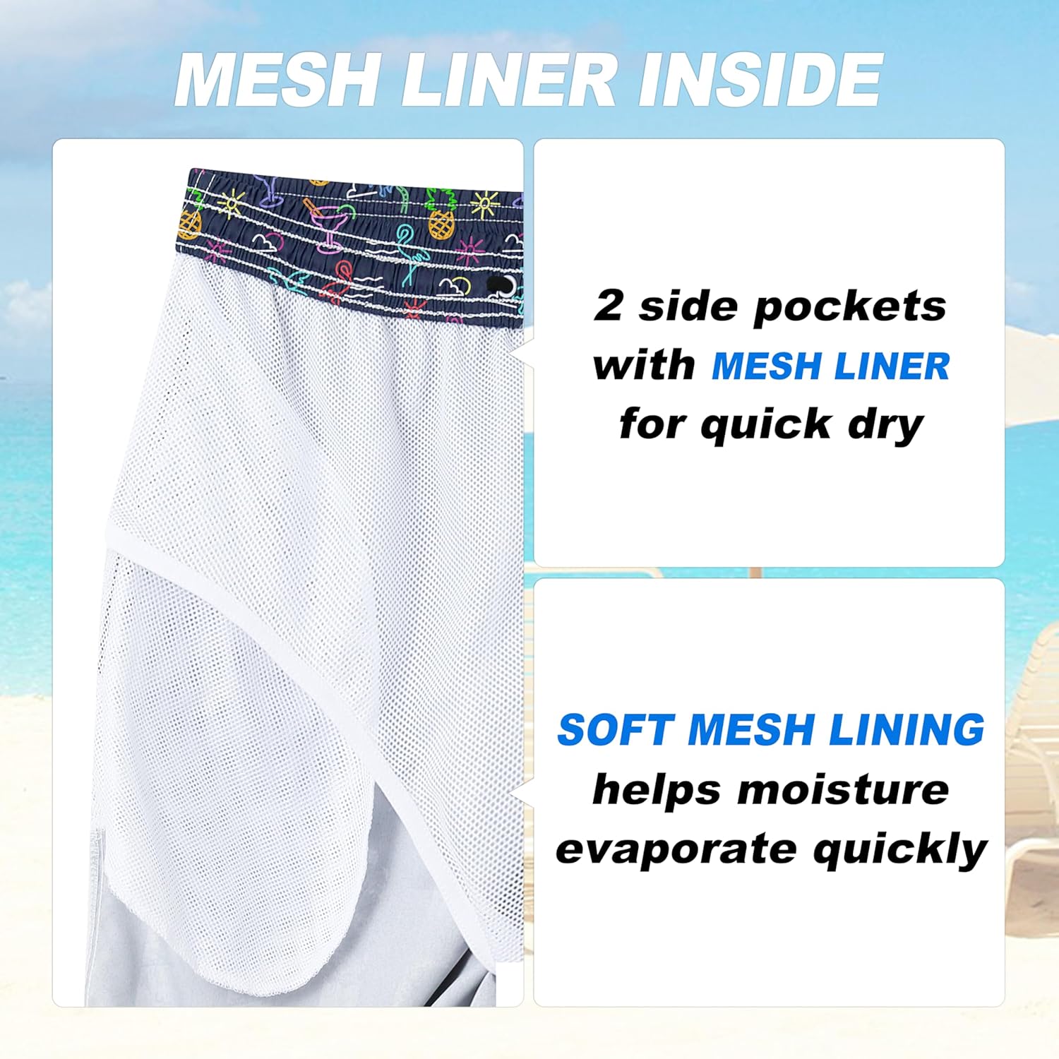 Herren Badehose schnelltrocknend Boardshorts mit Netzfutter Strandshorts Bademode - Bild 91 von 186