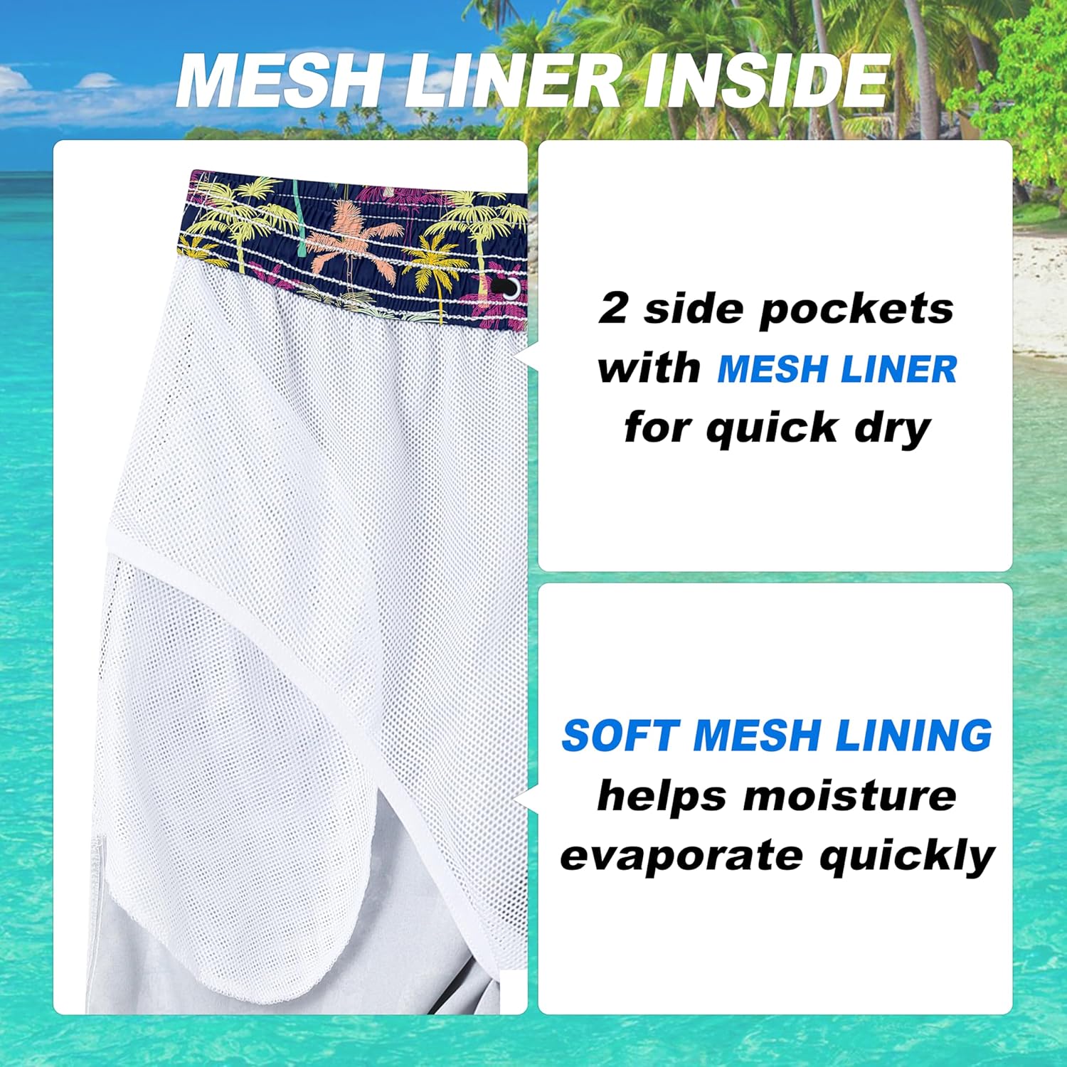 Herren Badehose schnelltrocknend Boardshorts mit Netzfutter Strandshorts Bademode - Bild 102 von 186
