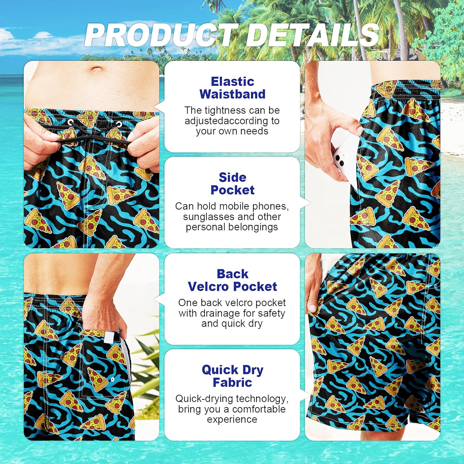 Herren Badehose schnelltrocknend Boardshorts mit Netzfutter Strandshorts Bademode - Bild 105 von 186