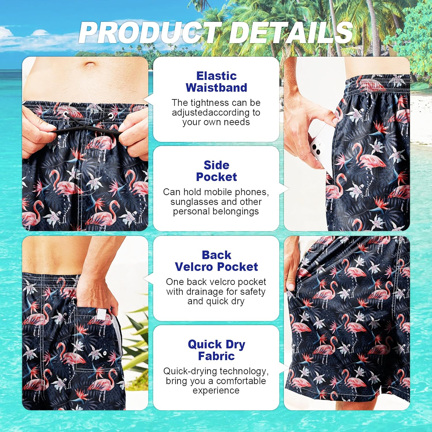 Herren Badehose schnelltrocknend Boardshorts mit Netzfutter Strandshorts Bademode - Bild 116 von 186