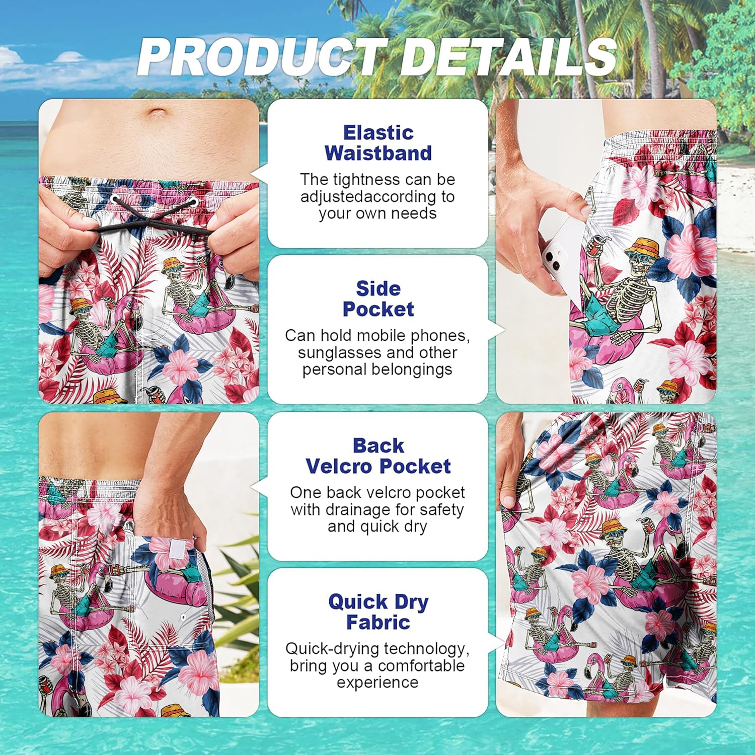 Herren Badehose schnelltrocknend Boardshorts mit Netzfutter Strandshorts Bademode - Bild 126 von 186