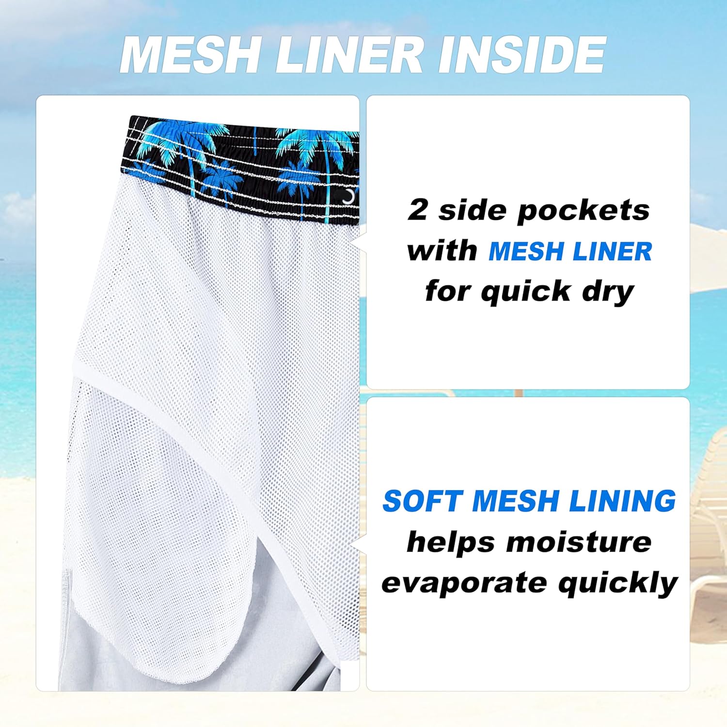 Herren Badehose schnelltrocknend Boardshorts mit Netzfutter Strandshorts Bademode - Bild 151 von 186