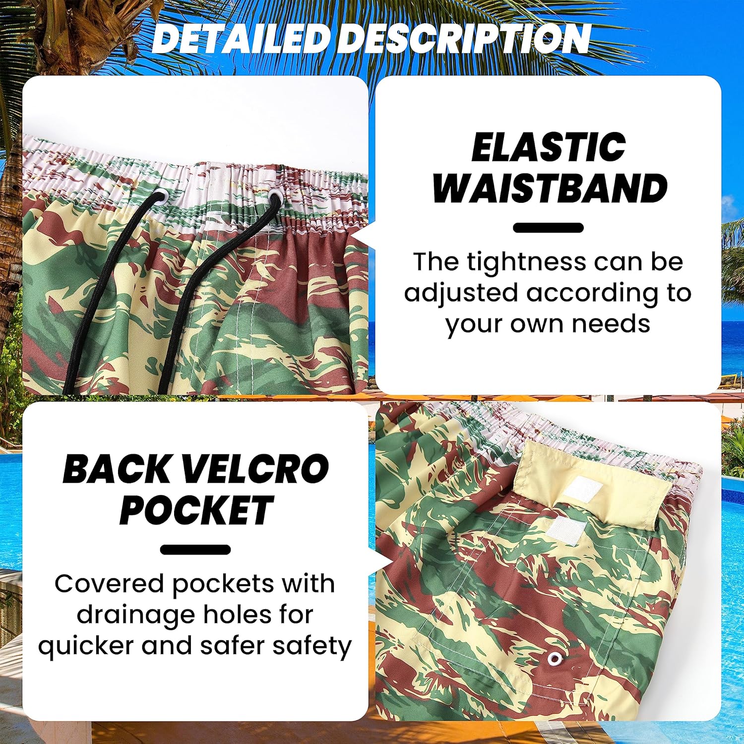 Herren Badehose schnelltrocknend Boardshorts mit Netzfutter Strandshorts Bademode - Bild 178 von 186