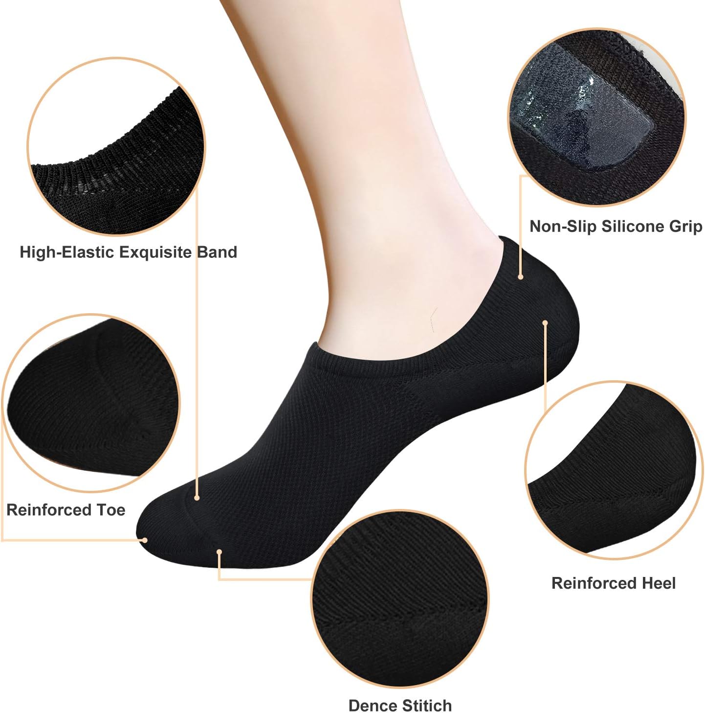 No Show Socks for Men 6/8 pack Cotton Thin Low Cut Non Slip for Sneakers - Picture 30 of 59